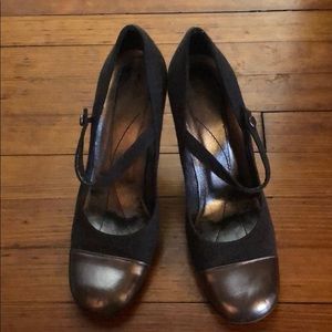 Kate Spade Charcoal & Silver Mary Jane Heels